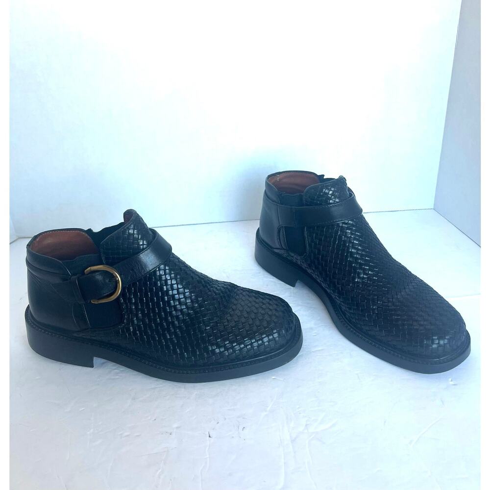 Massaro Paris Vintage Boots Women 9.5 Black‎ Excellent Woven Leather Ankle Strap - Picture 2 of 11